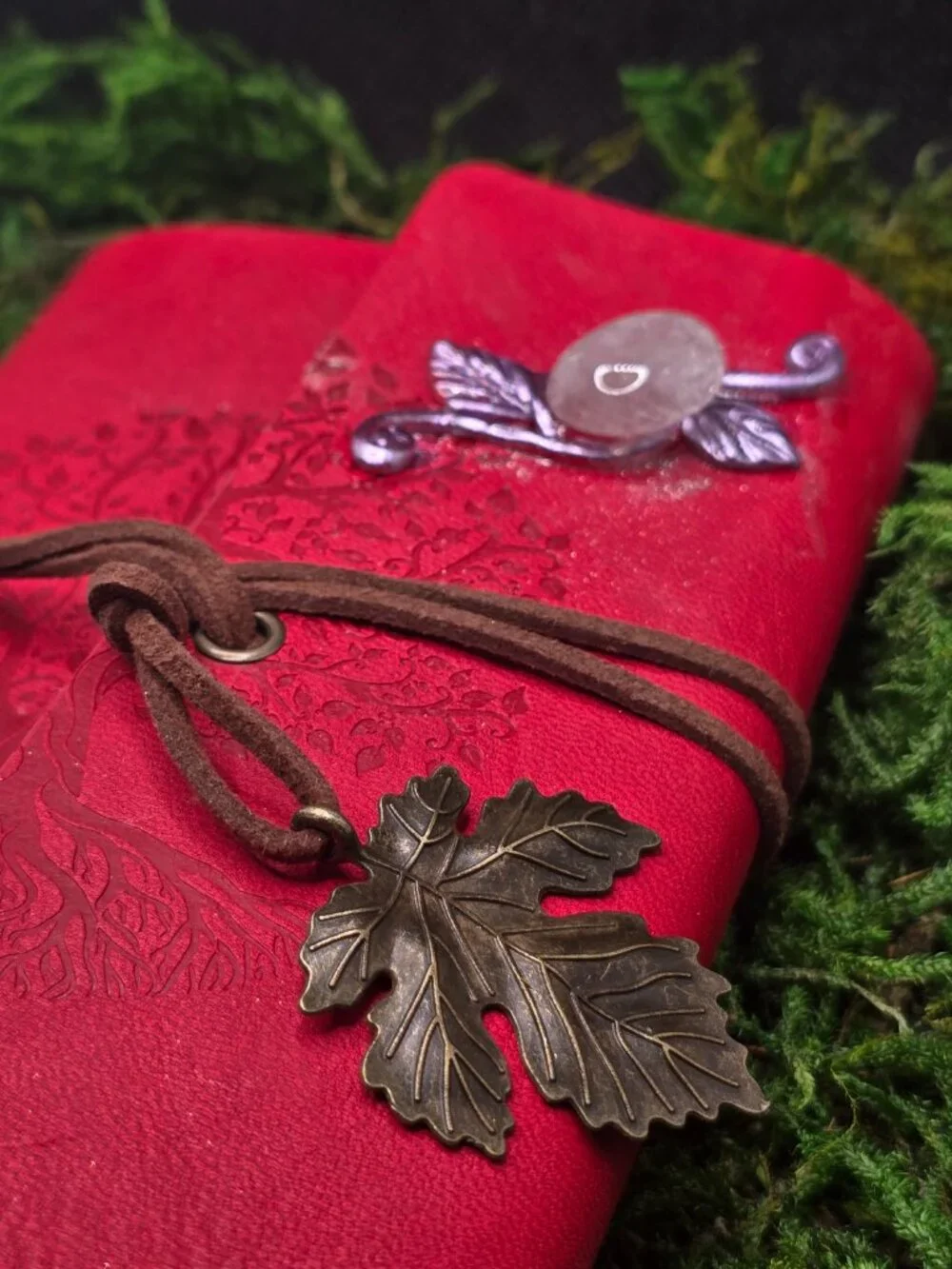 Red Faux Leather Crystal Journal | Amethyst Aventurine Quartz